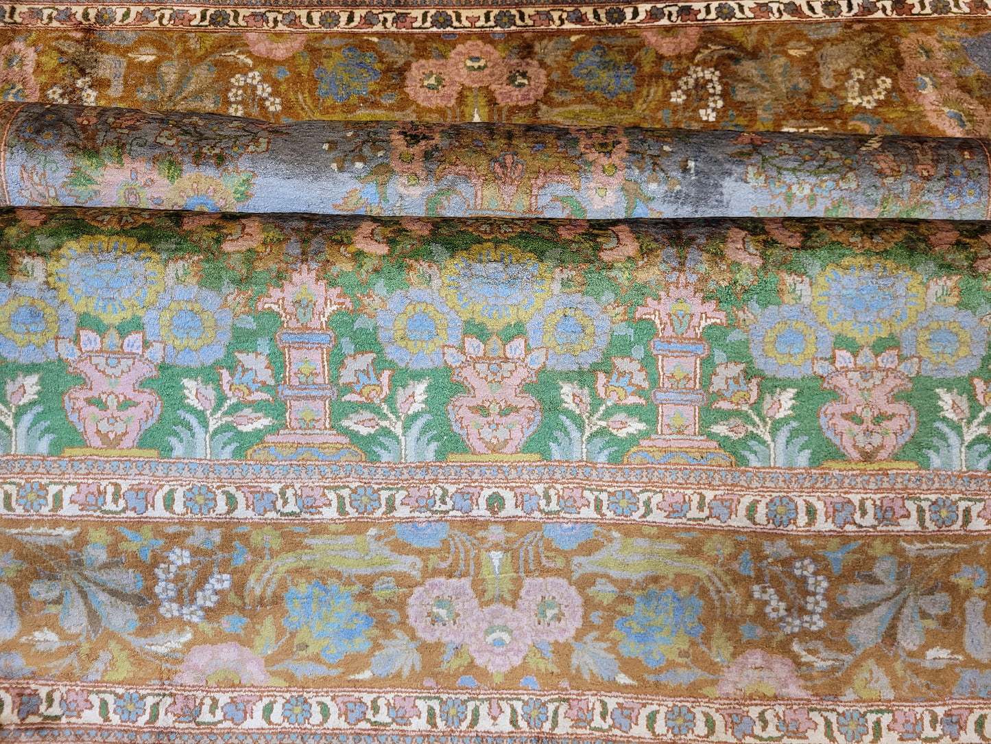 Kaschmir Teppich Naturseide feine Handknüpfung florales Design