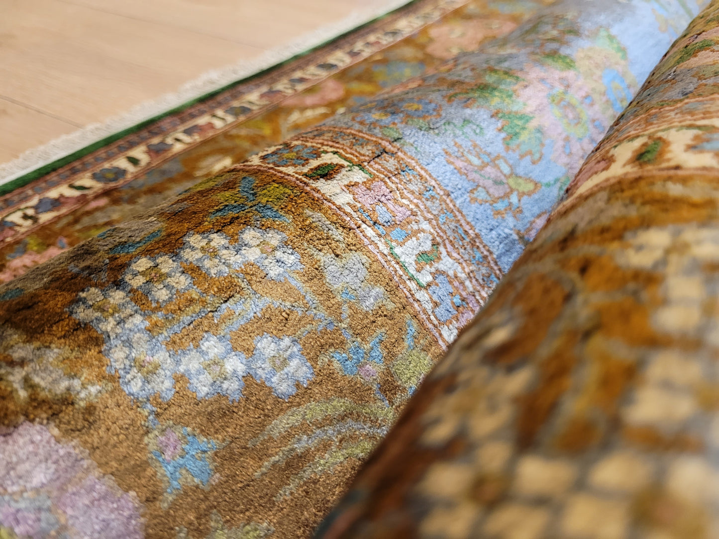 Kaschmir Teppich Naturseide feine Handknüpfung florales Design