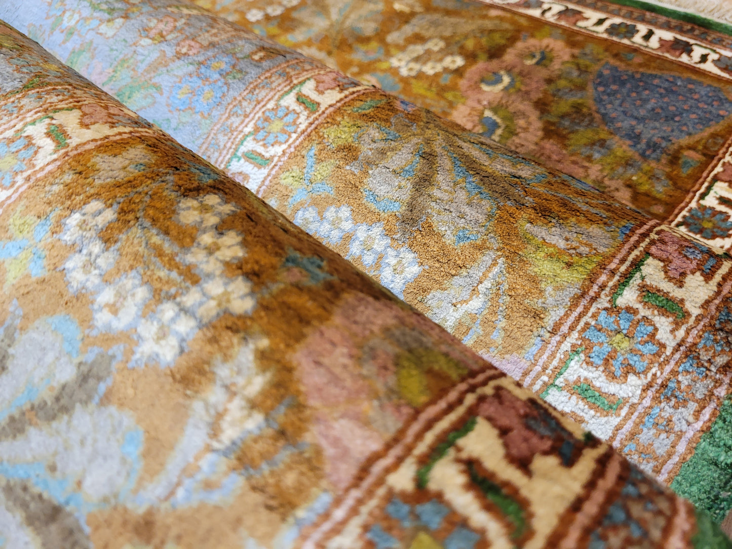 Kaschmir Teppich Naturseide feine Handknüpfung florales Design