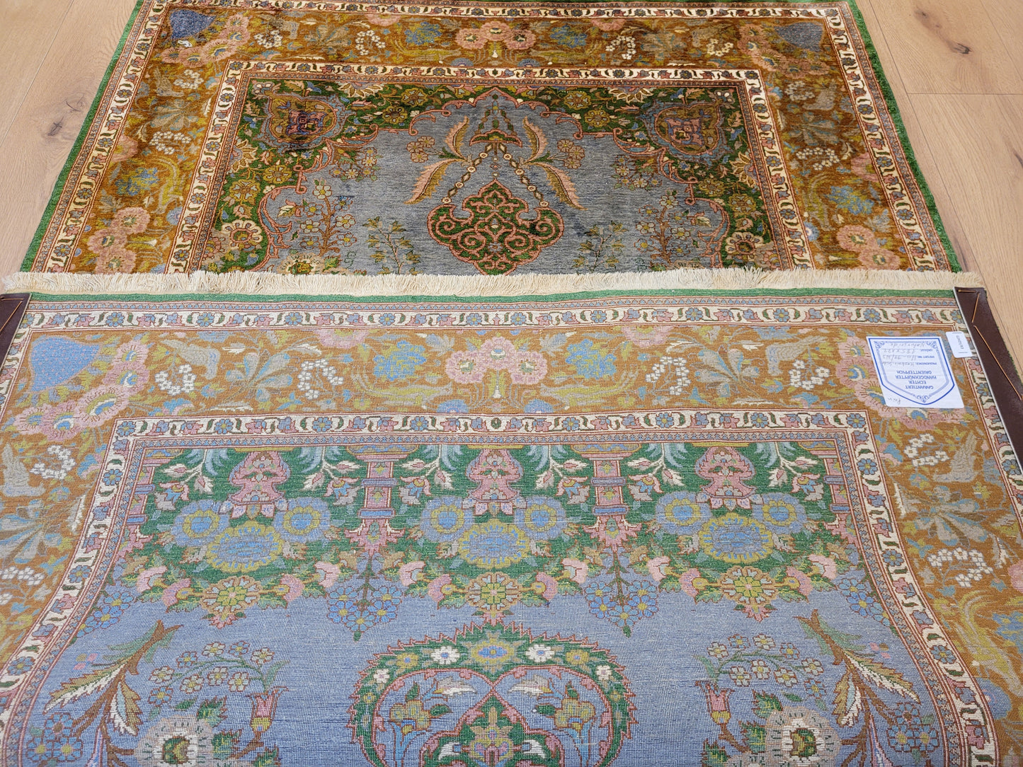 Kaschmir Teppich Naturseide feine Handknüpfung florales Design