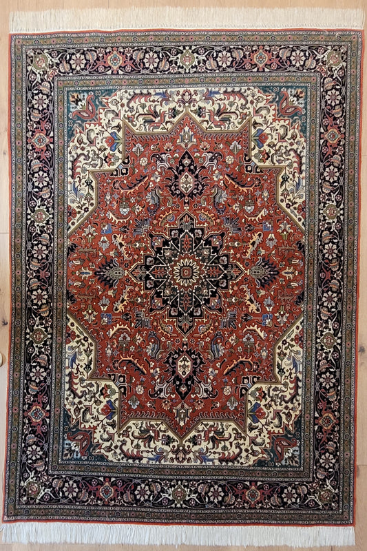 Täbriz Teppich Korkwolle auf Seide feine Handknüpfung Medaillon