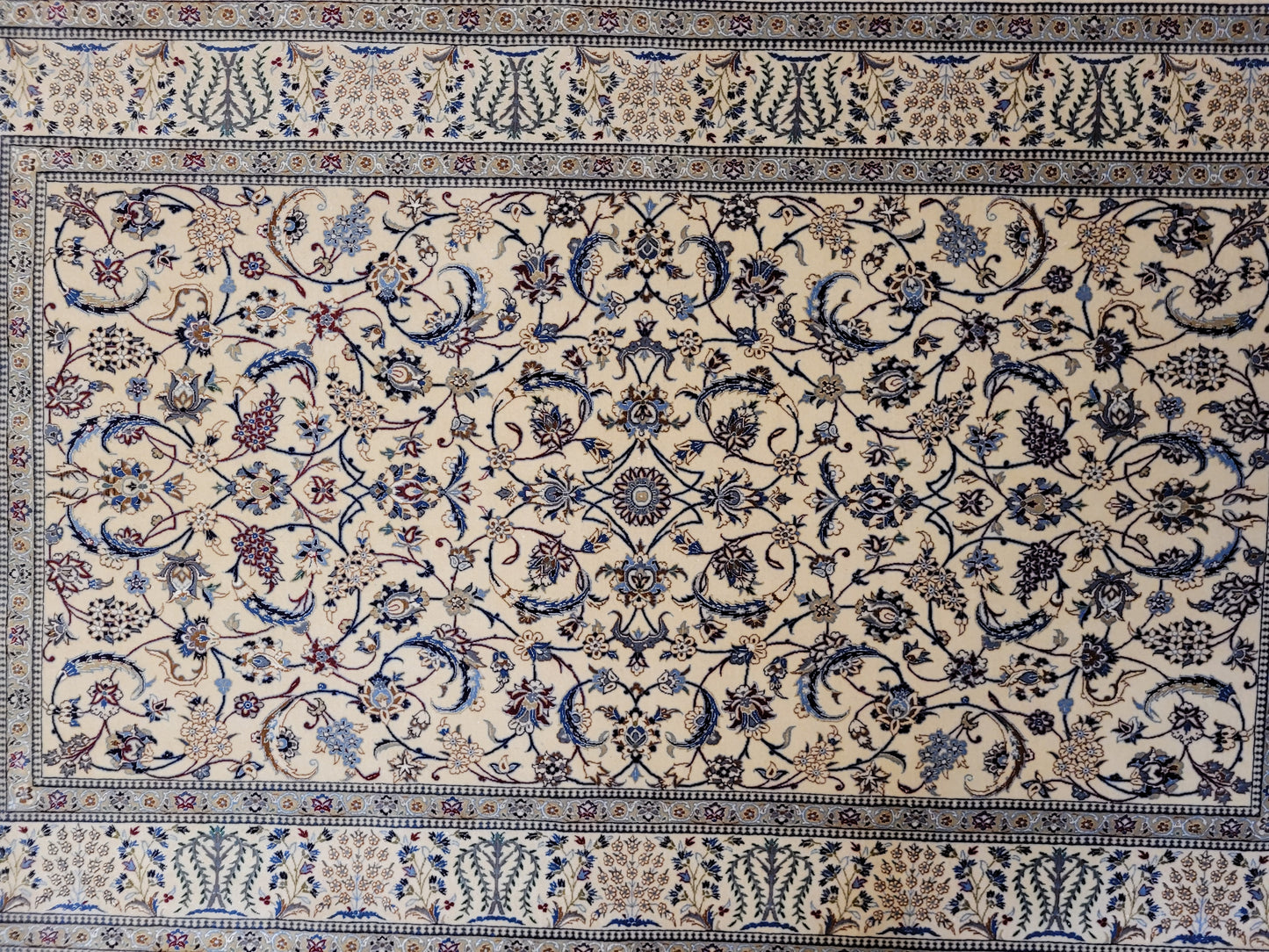 Nain Teppich Korkwolle mit Seide feine Handknüpfung cremeblau