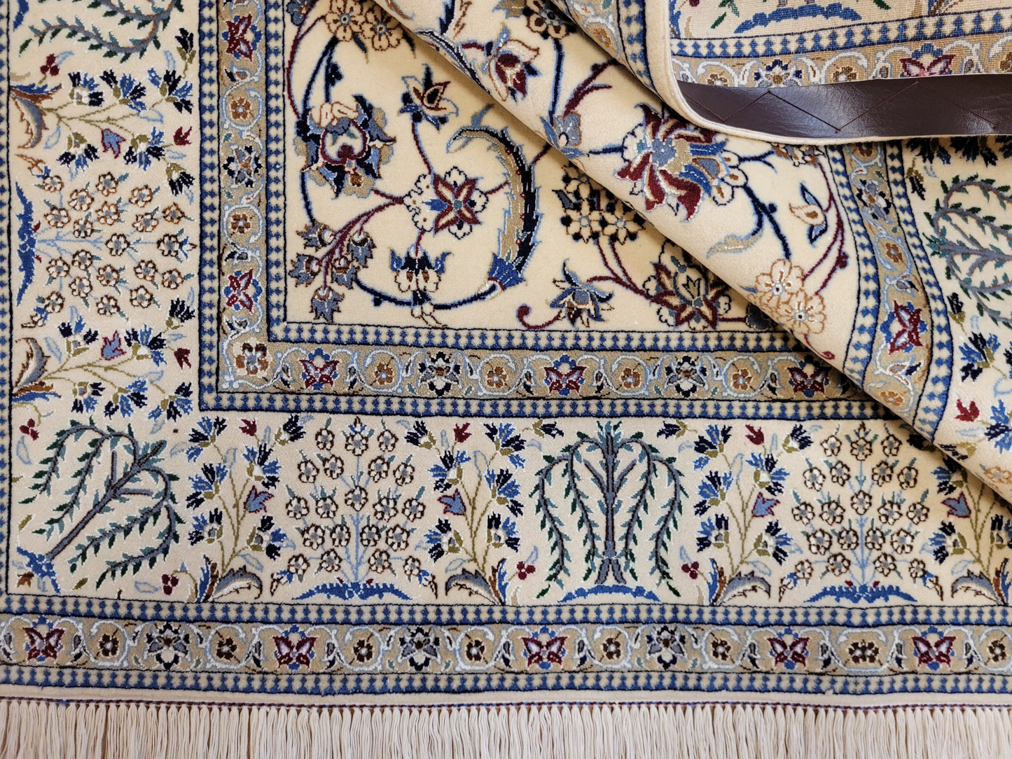 Nain Teppich Korkwolle mit Seide feine Handknüpfung cremeblau