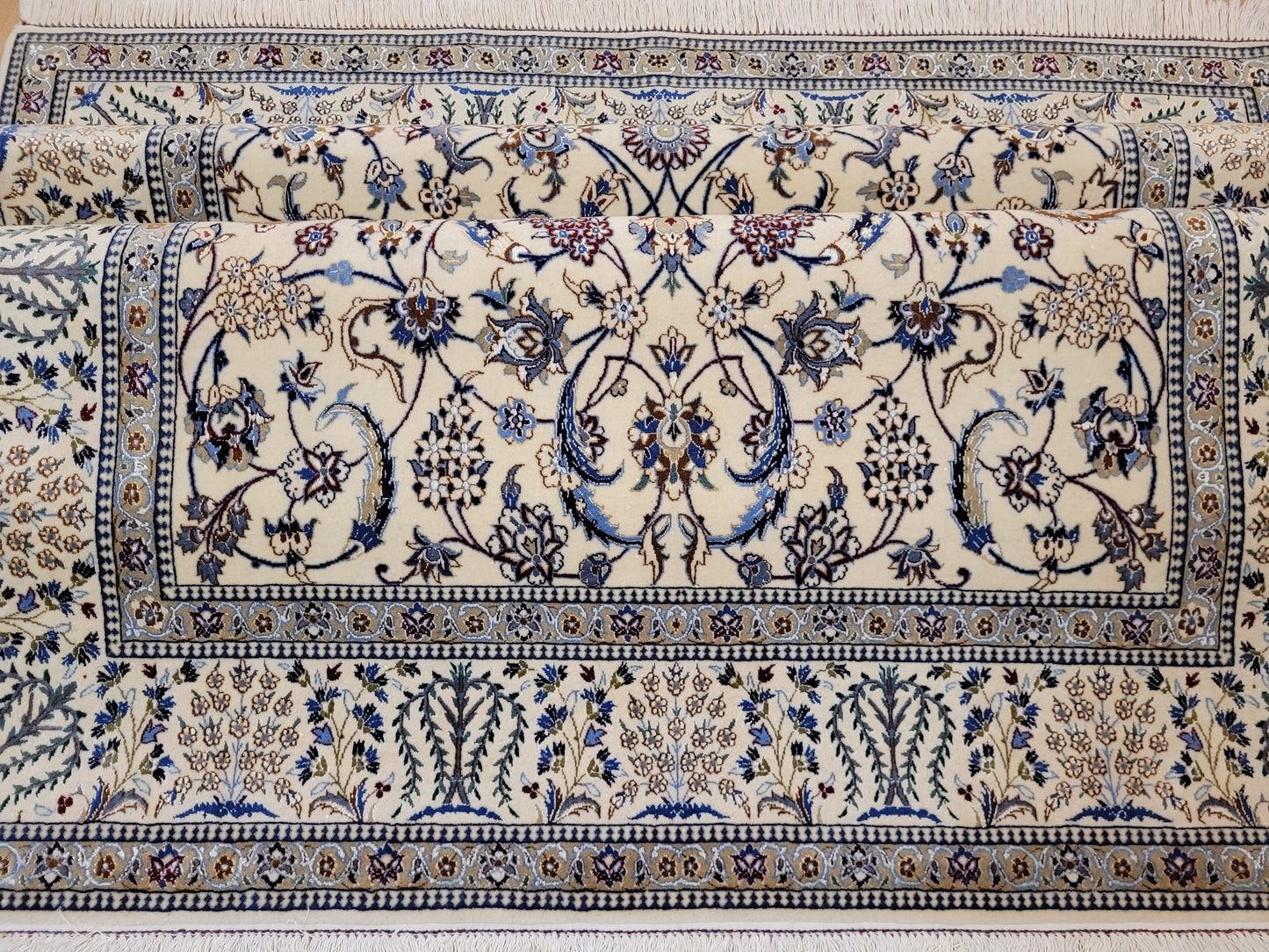 Nain Teppich Korkwolle mit Seide feine Handknüpfung cremeblau