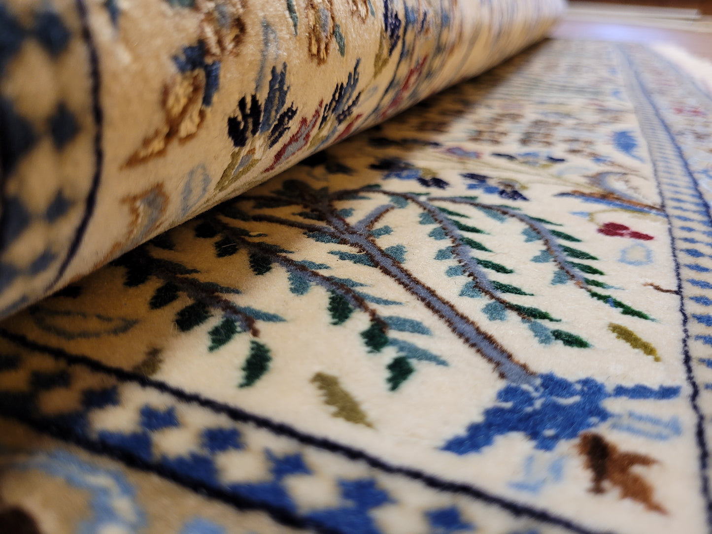 Nain Teppich Korkwolle mit Seide feine Handknüpfung cremeblau