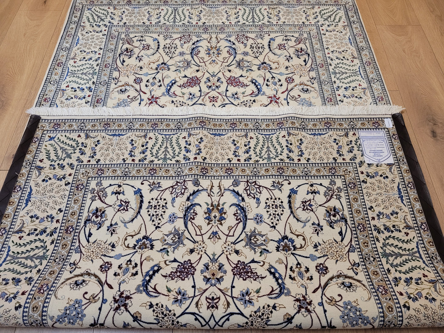 Nain Teppich Korkwolle mit Seide feine Handknüpfung cremeblau