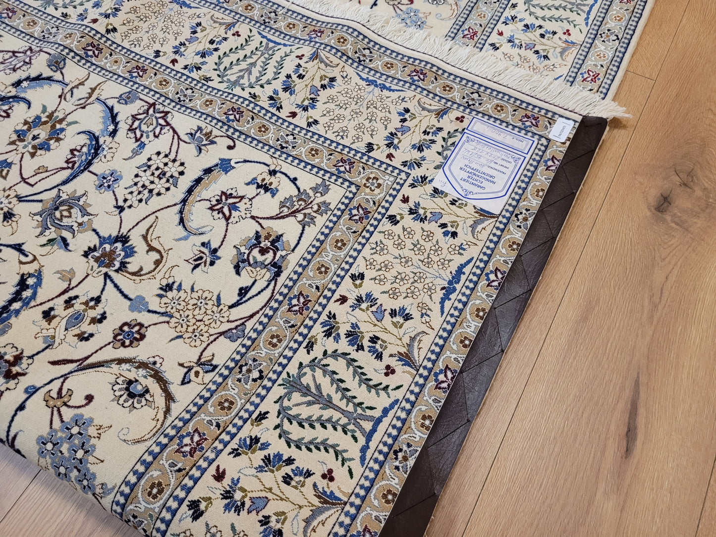 Nain Teppich Korkwolle mit Seide feine Handknüpfung cremeblau