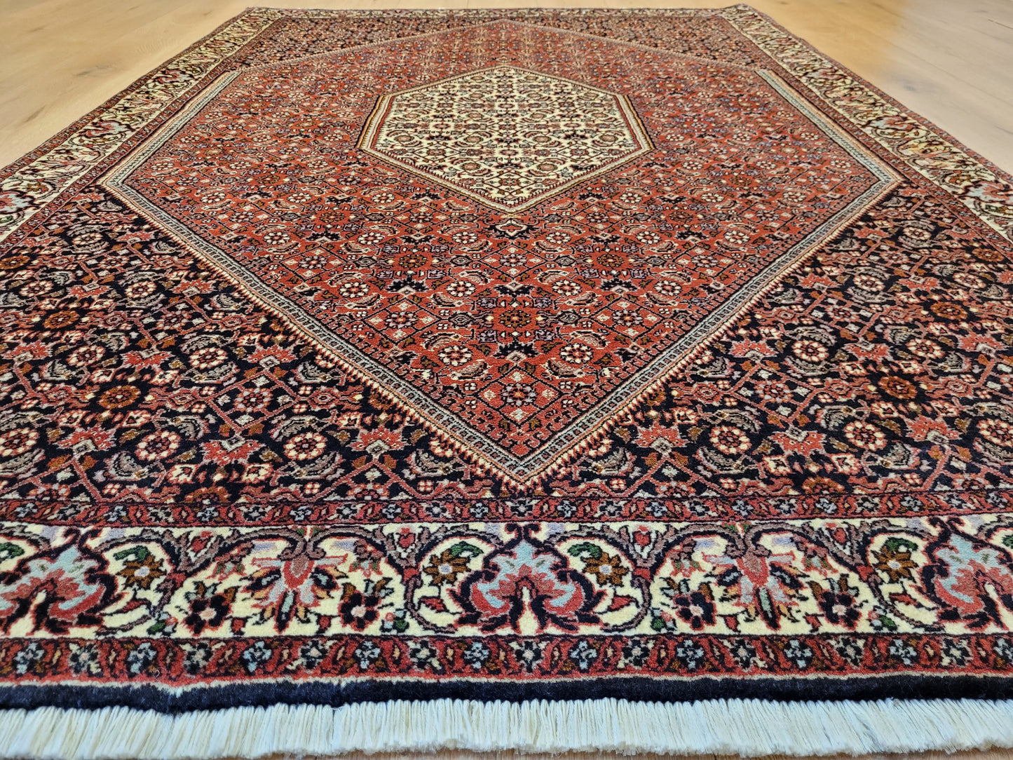 Bidjor Teppich Korkwolle feine Handknüpfung geometrisches Design