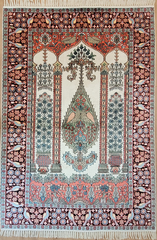 Kaschmir Seidenteppich Gebetsteppich feine Handknüpfung