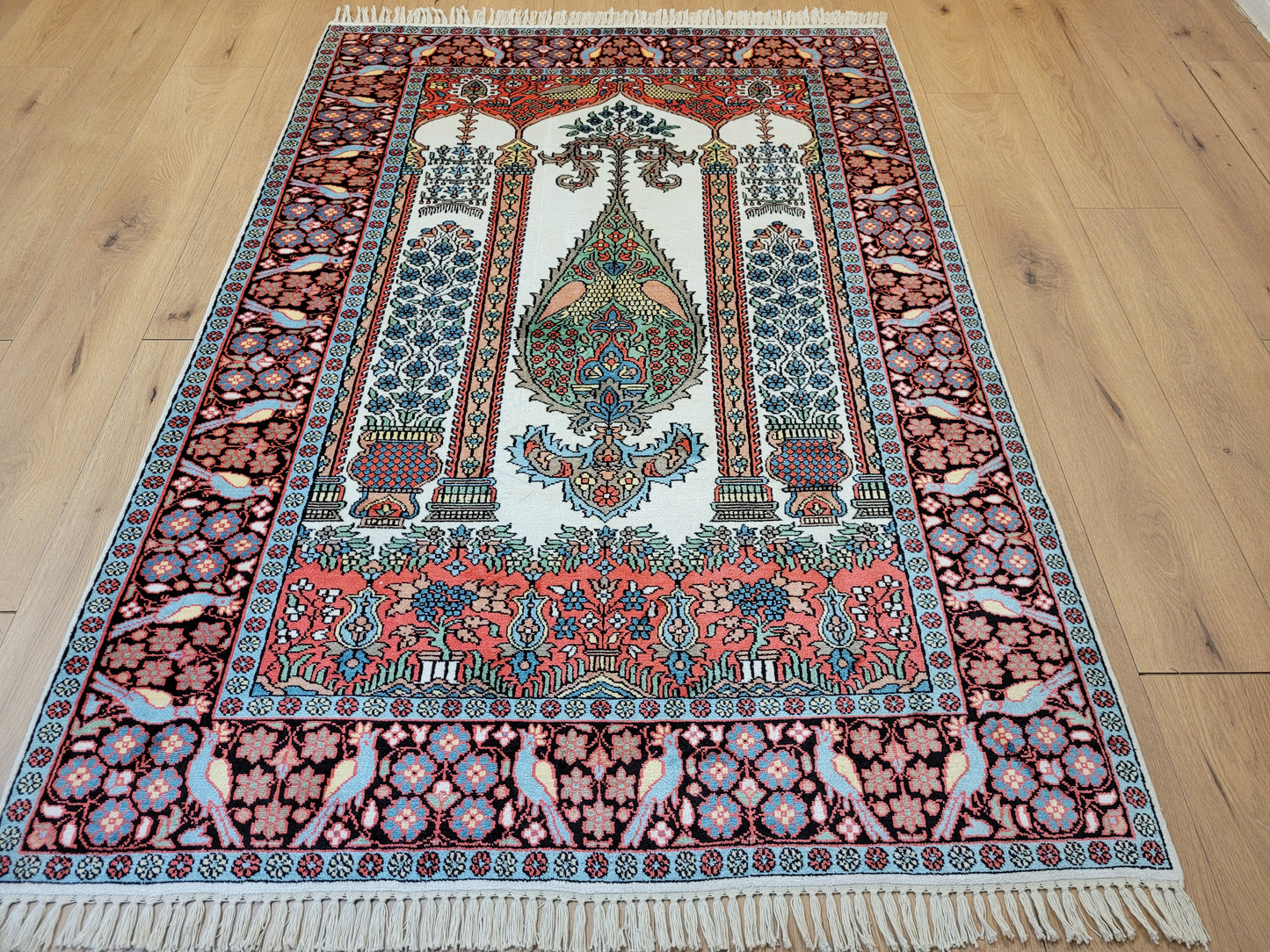 Kaschmir Seidenteppich Gebetsteppich feine Handknüpfung