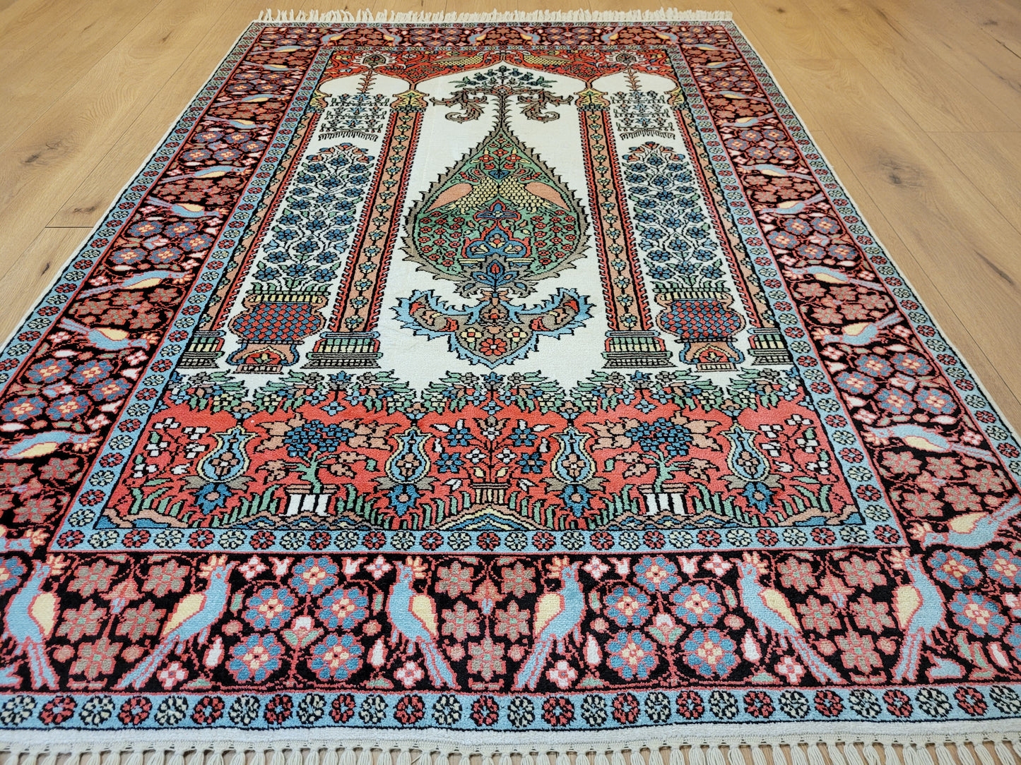 Kaschmir Seidenteppich Gebetsteppich feine Handknüpfung