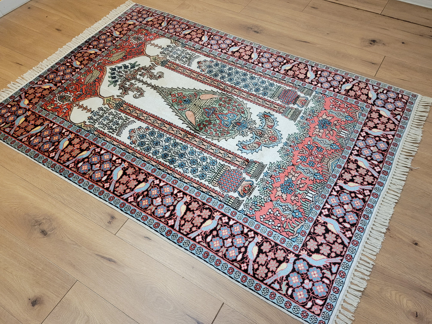 Kaschmir Seidenteppich Gebetsteppich feine Handknüpfung