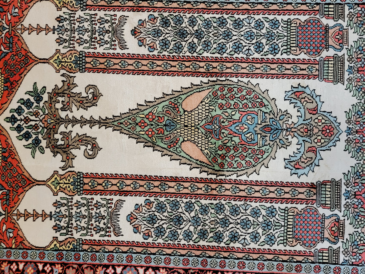 Kaschmir Seidenteppich Gebetsteppich feine Handknüpfung