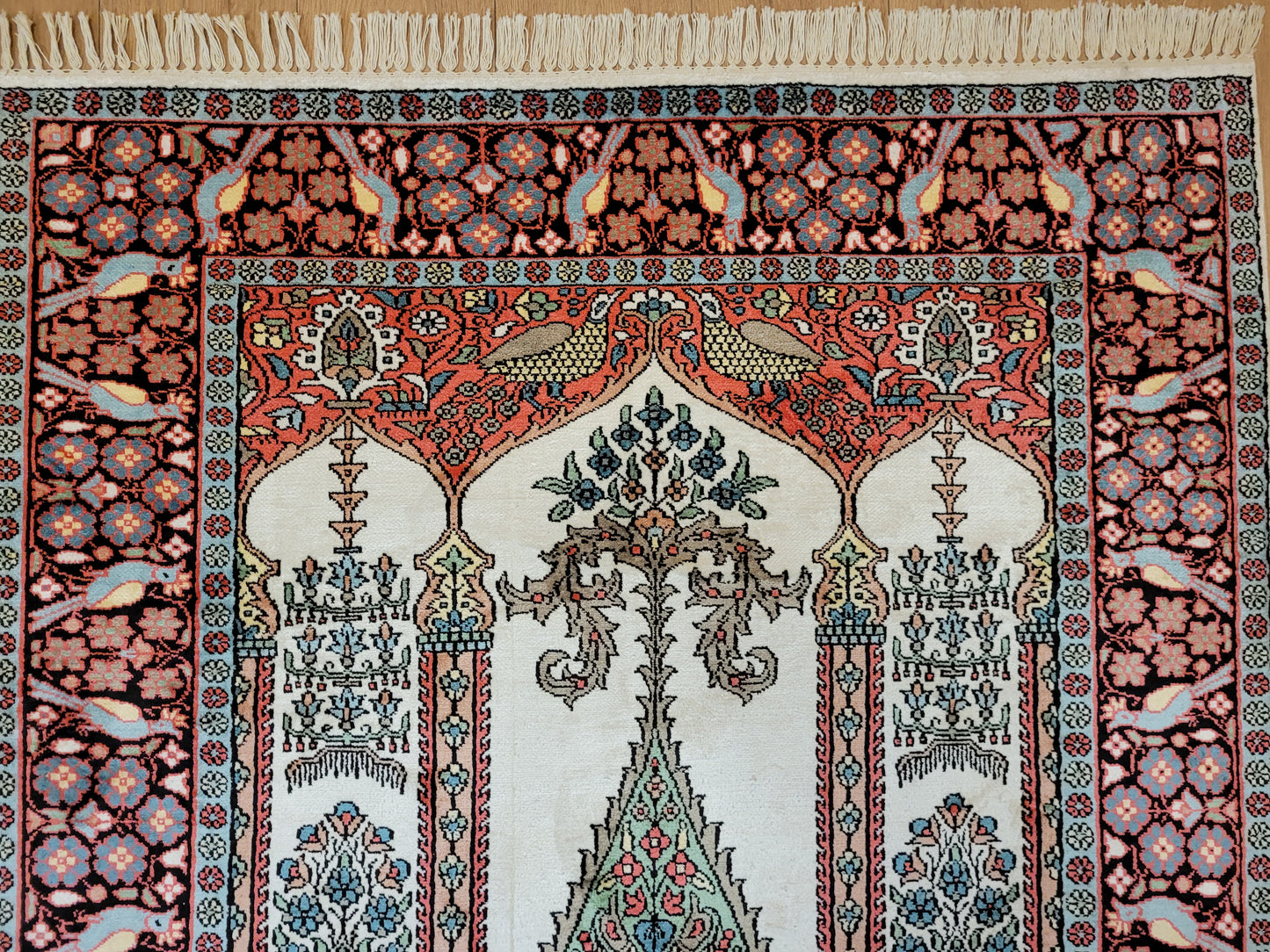 Kaschmir Seidenteppich Gebetsteppich feine Handknüpfung