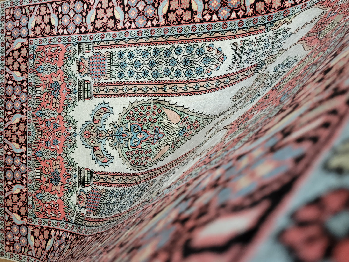 Kaschmir Seidenteppich Gebetsteppich feine Handknüpfung