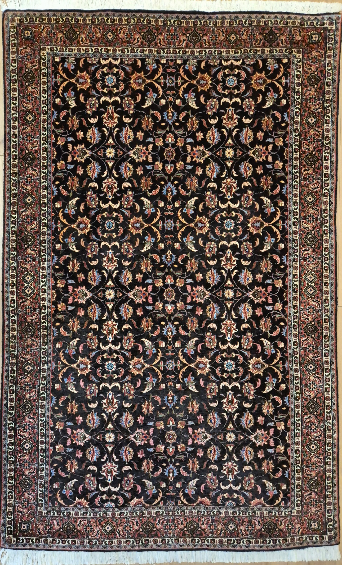 Bidjar Teppich Korkwolle Seide florales Allover-Muster feine Knüpfung