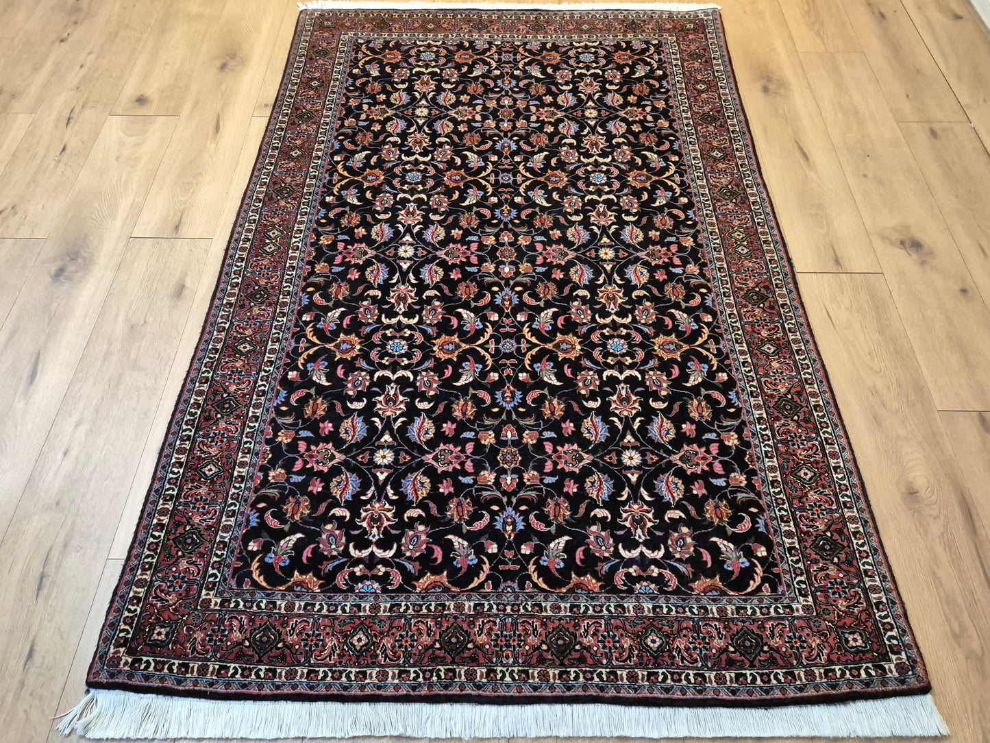 Bidjar Teppich Korkwolle Seide florales Allover-Muster feine Knüpfung