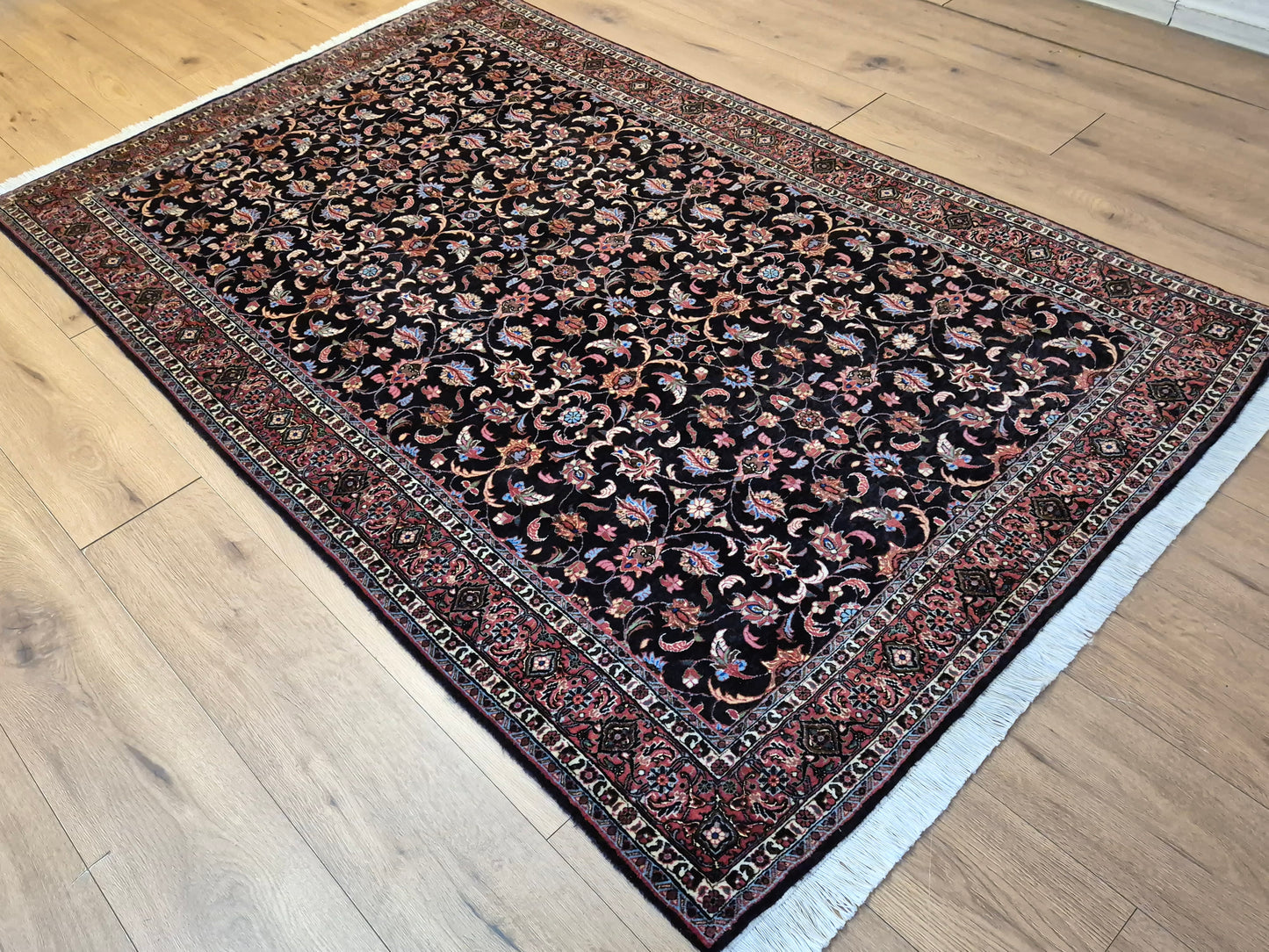 Bidjar Teppich Korkwolle Seide florales Allover-Muster feine Knüpfung