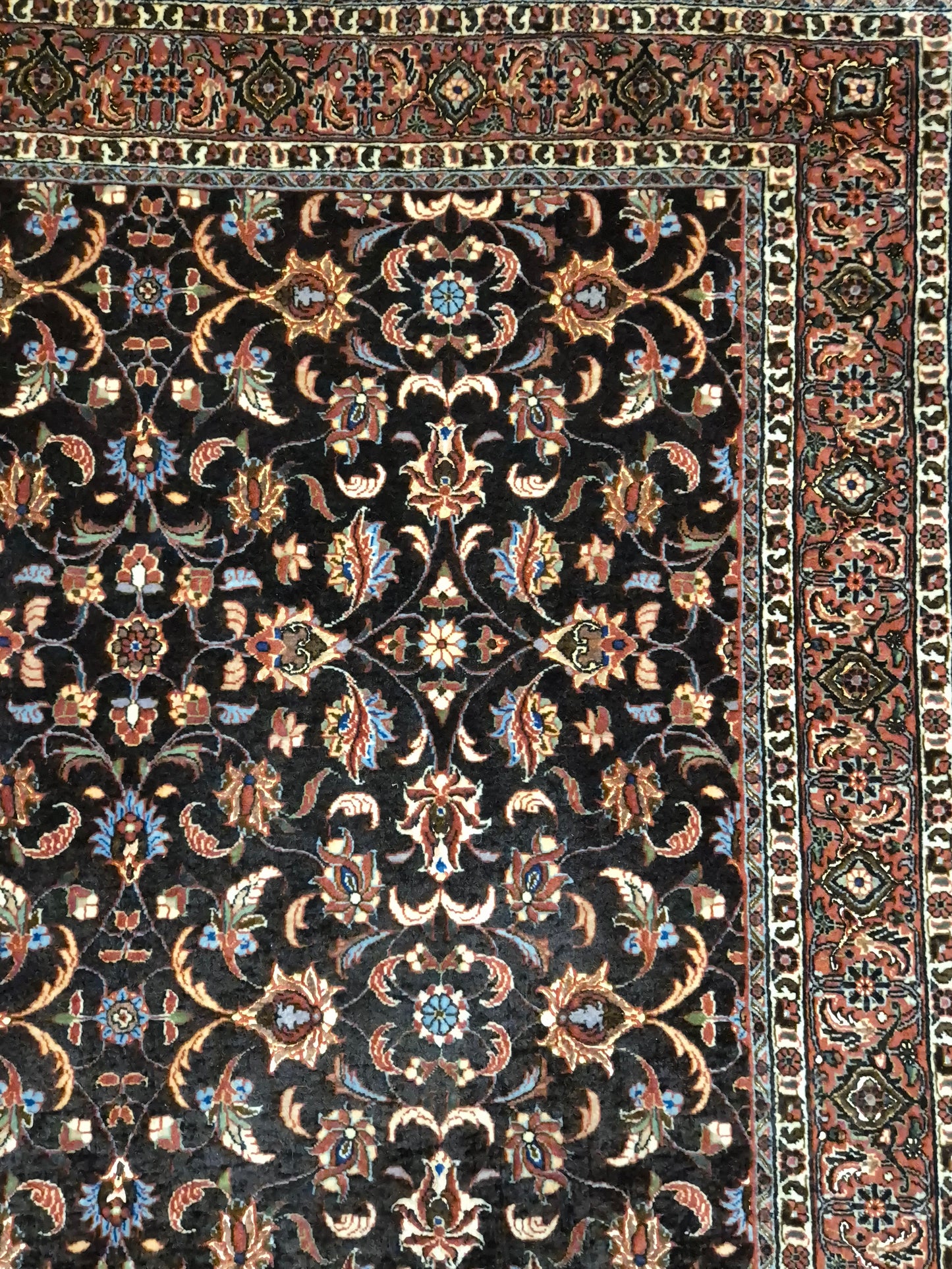 Bidjar Teppich Korkwolle Seide florales Allover-Muster feine Knüpfung