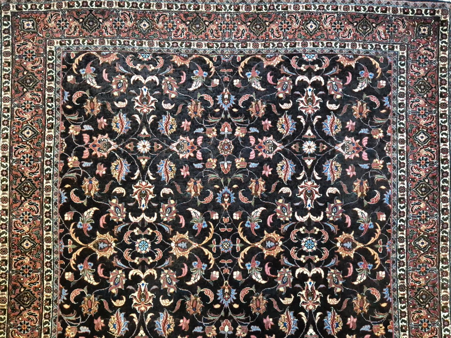 Bidjar Teppich Korkwolle Seide florales Allover-Muster feine Knüpfung