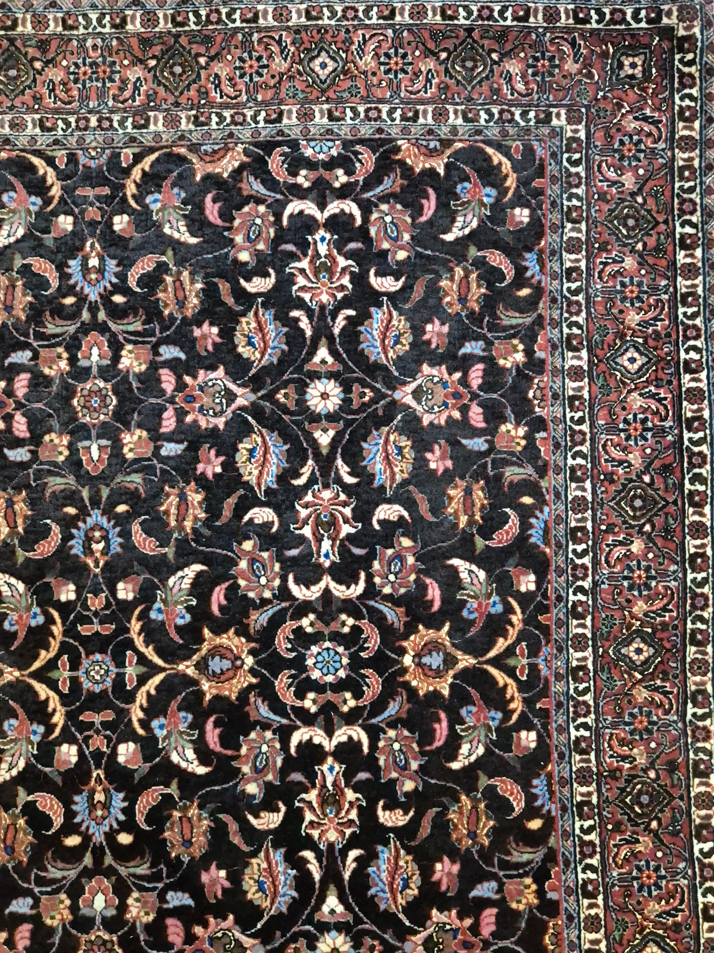 Bidjar Teppich Korkwolle Seide florales Allover-Muster feine Knüpfung