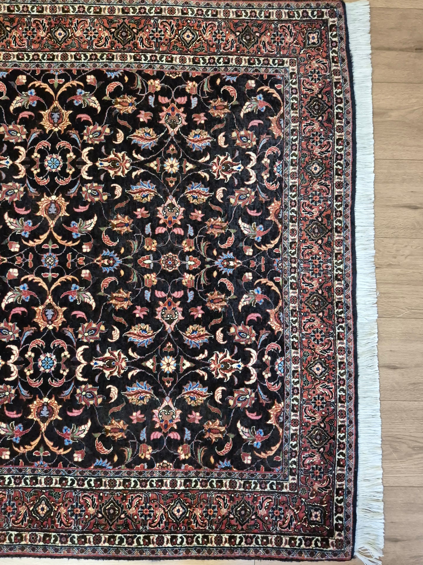 Bidjar Teppich Korkwolle Seide florales Allover-Muster feine Knüpfung