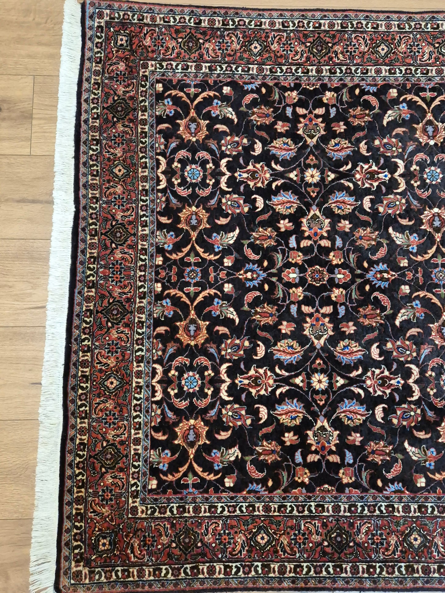 Bidjar Teppich Korkwolle Seide florales Allover-Muster feine Knüpfung