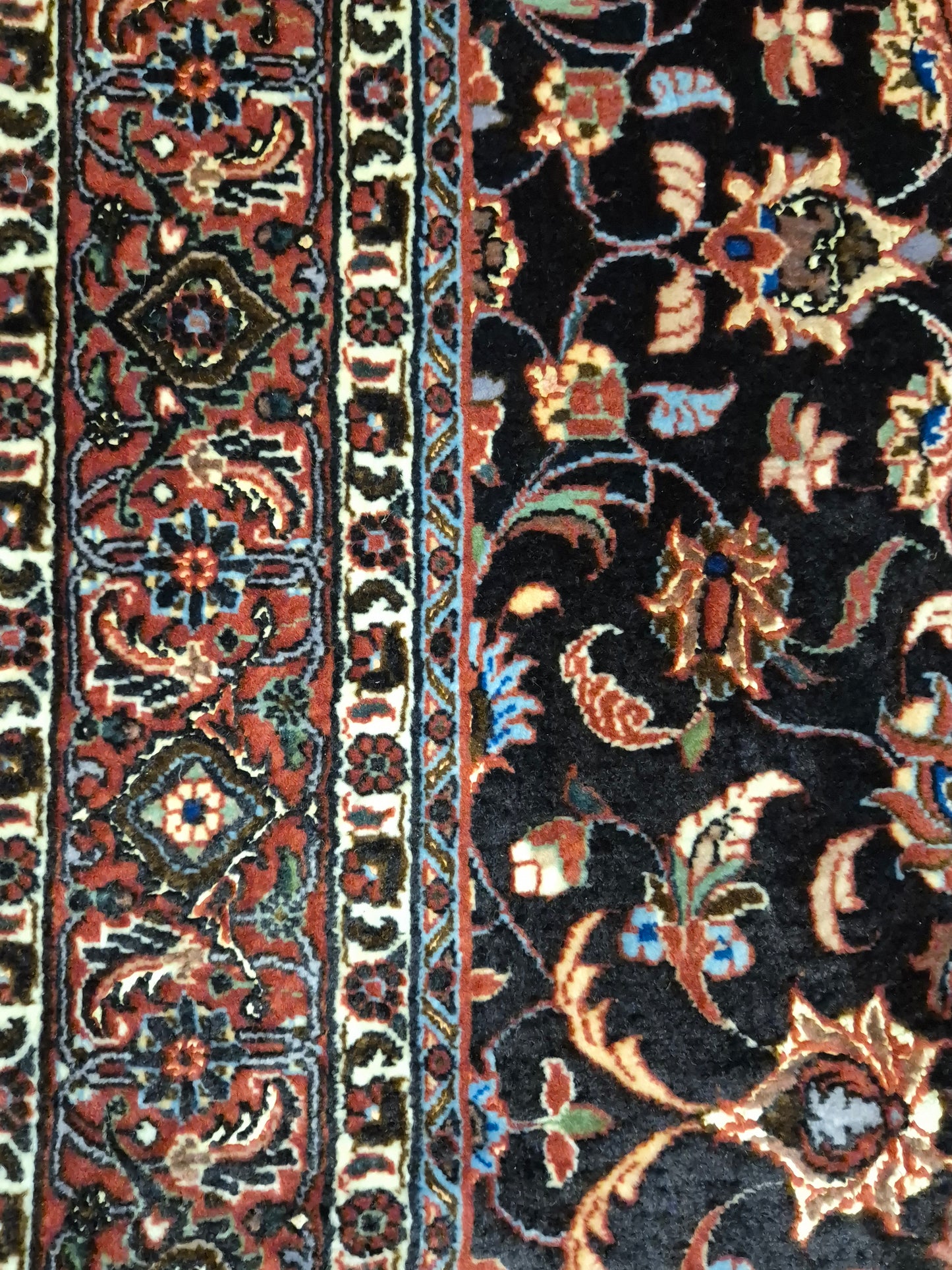 Bidjar Teppich Korkwolle Seide florales Allover-Muster feine Knüpfung