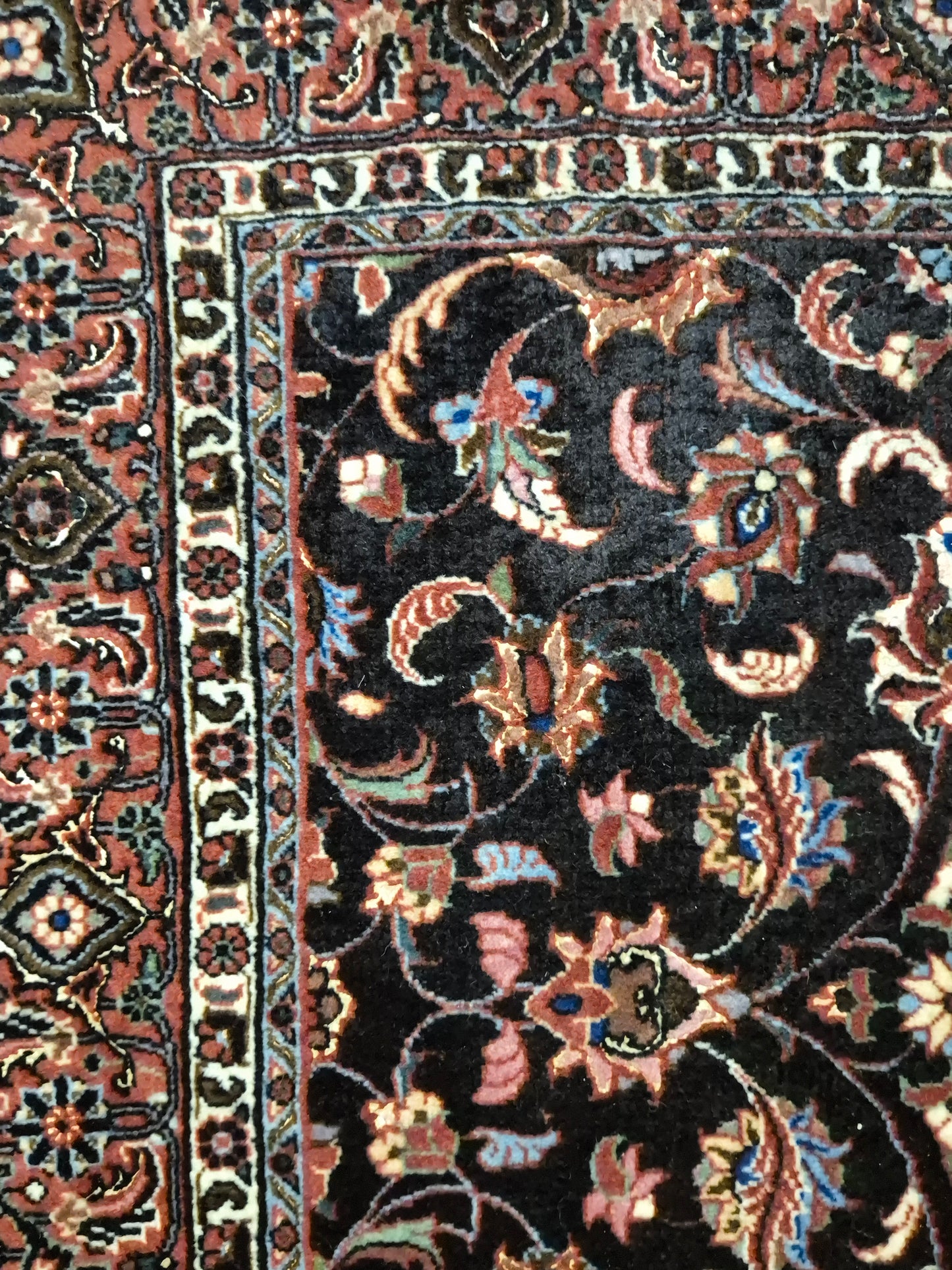 Bidjar Teppich Korkwolle Seide florales Allover-Muster feine Knüpfung