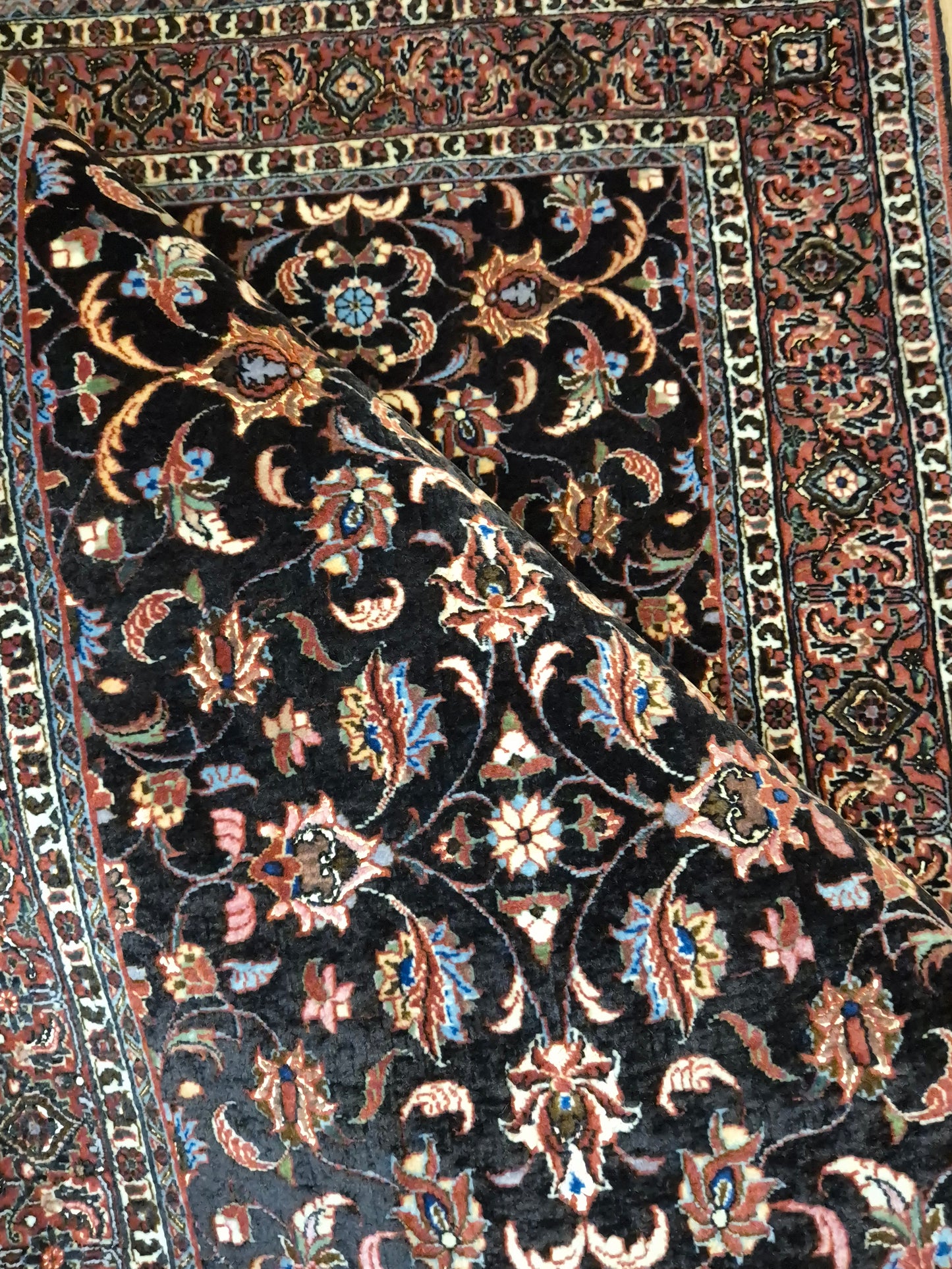 Bidjar Teppich Korkwolle Seide florales Allover-Muster feine Knüpfung