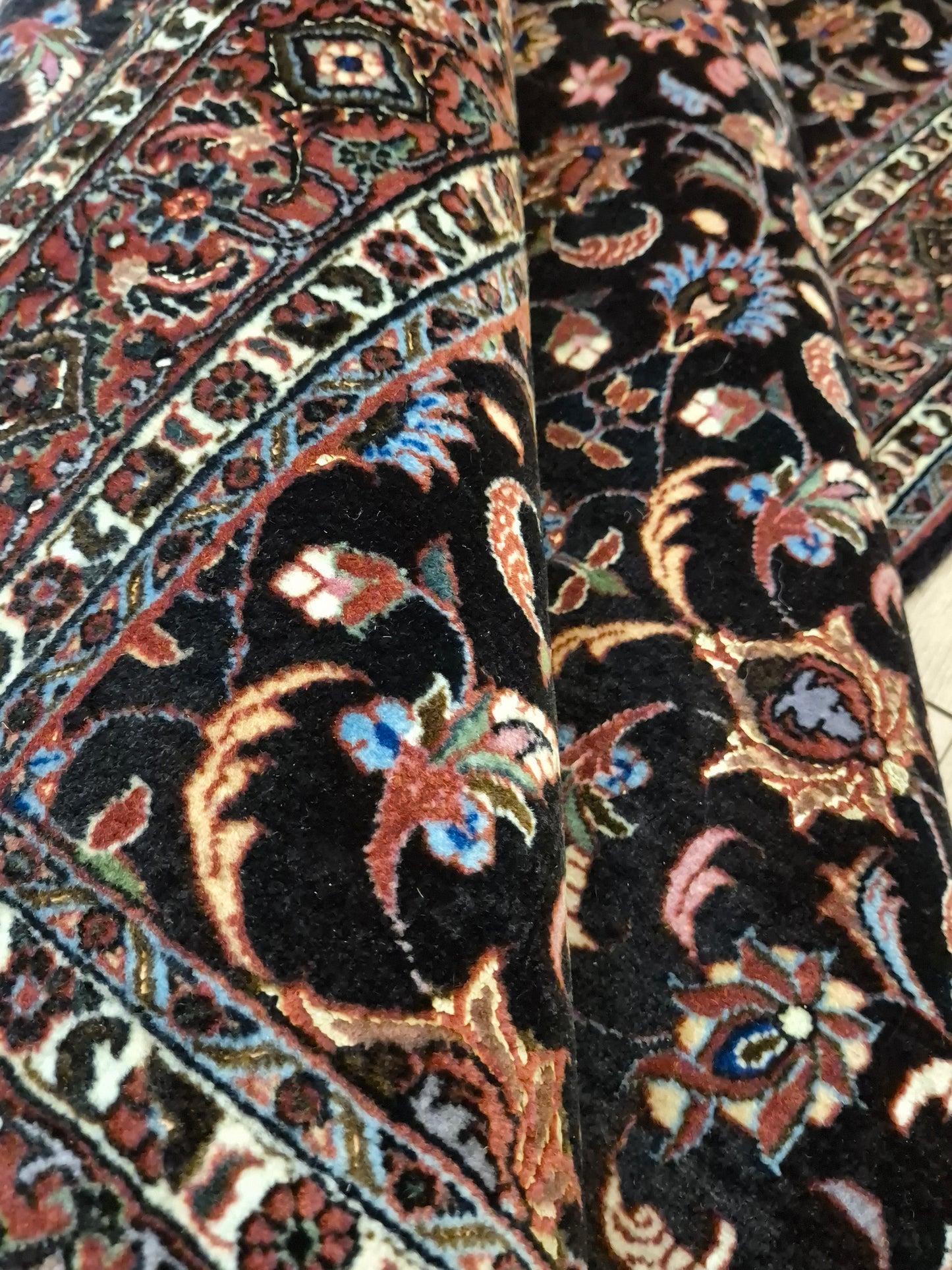 Bidjar Teppich Korkwolle Seide florales Allover-Muster feine Knüpfung