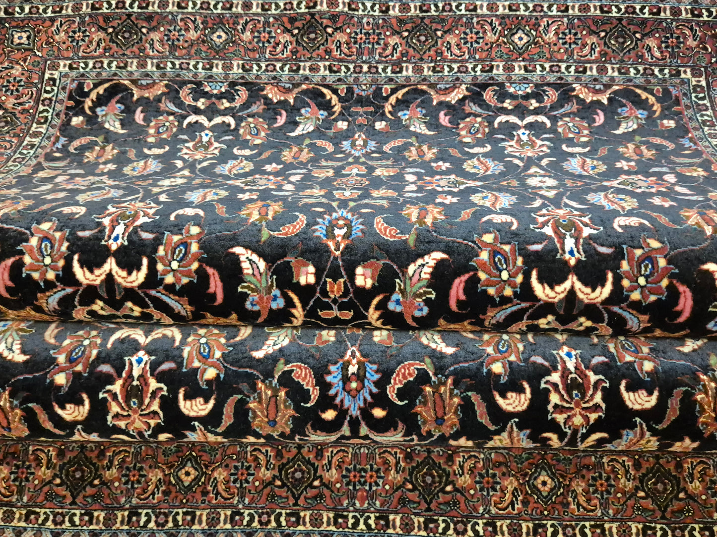 Bidjar Teppich Korkwolle Seide florales Allover-Muster feine Knüpfung