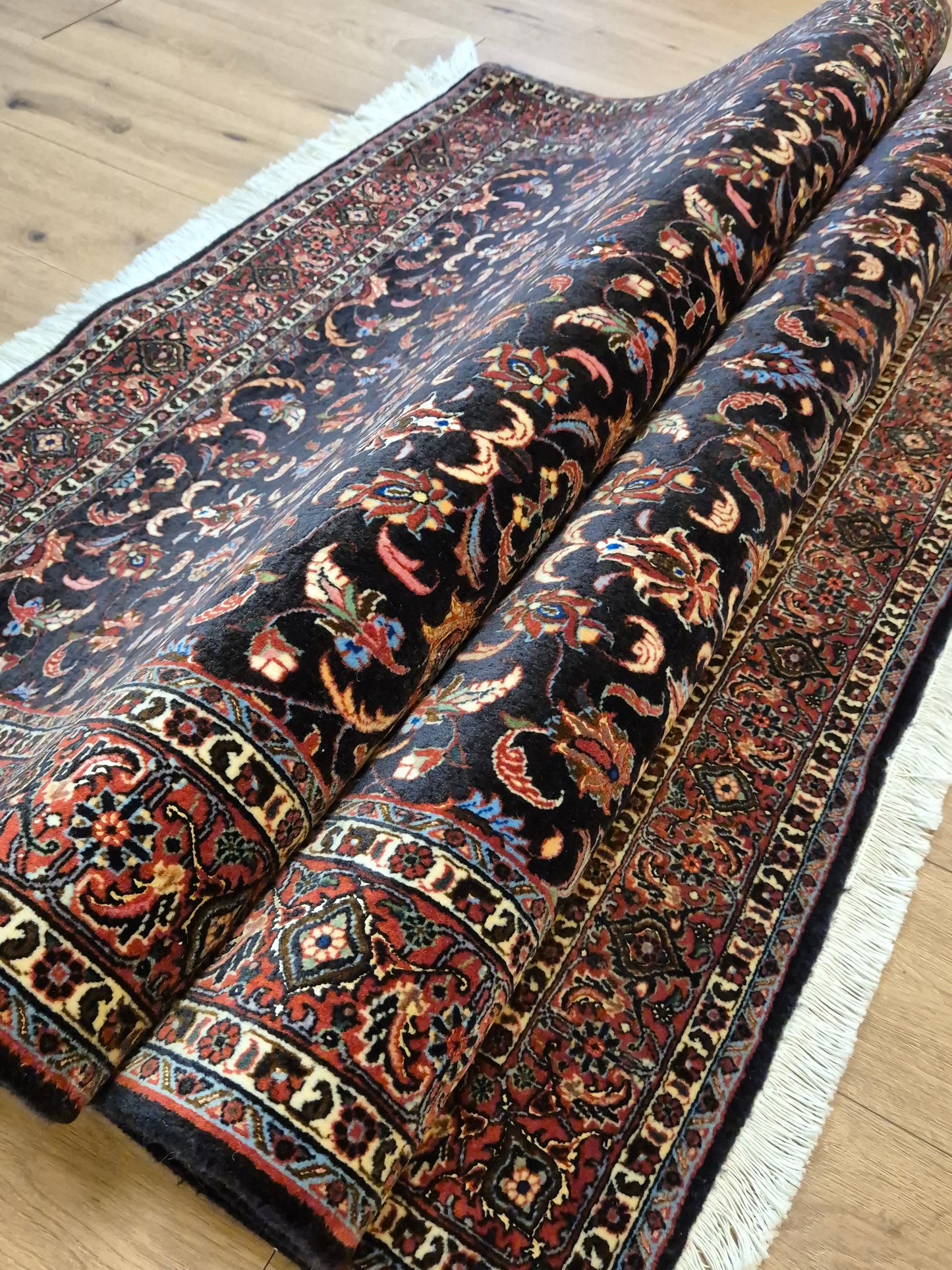 Bidjar Teppich Korkwolle Seide florales Allover-Muster feine Knüpfung