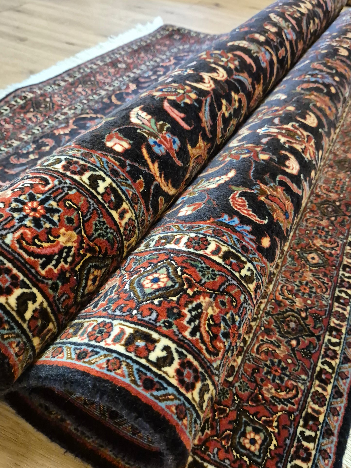 Bidjar Teppich Korkwolle Seide florales Allover-Muster feine Knüpfung