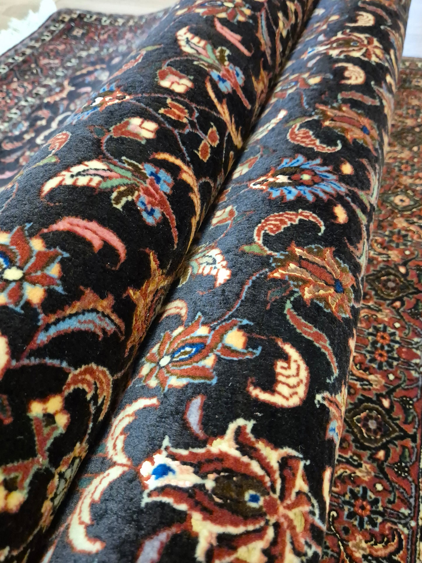 Bidjar Teppich Korkwolle Seide florales Allover-Muster feine Knüpfung