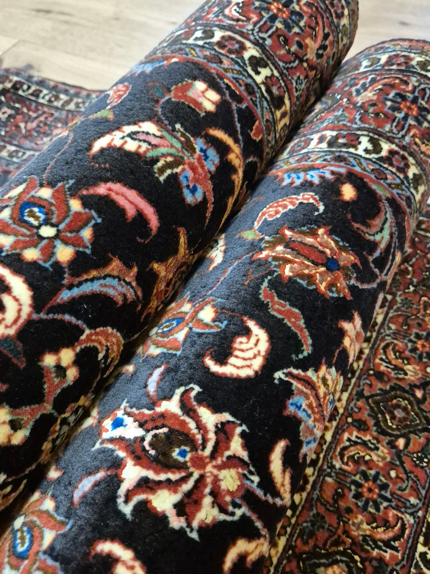 Bidjar Teppich Korkwolle Seide florales Allover-Muster feine Knüpfung