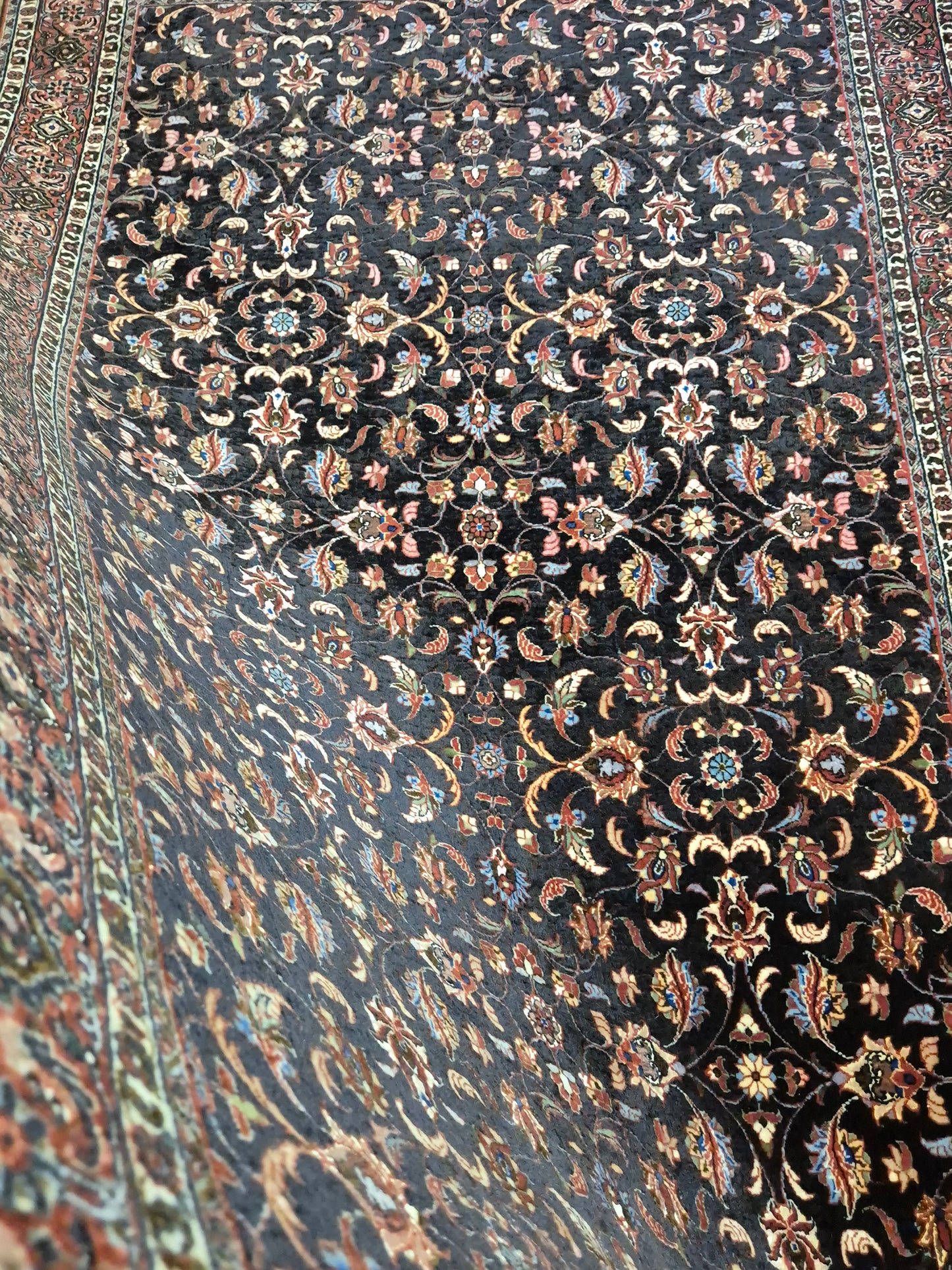 Bidjar Teppich Korkwolle Seide florales Allover-Muster feine Knüpfung