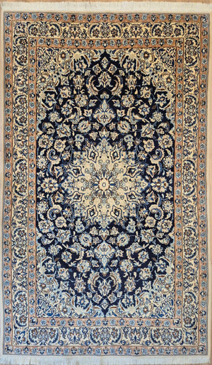 Nain Teppich Korkwolle Seide Medaillon florales Design feine Knüpfung