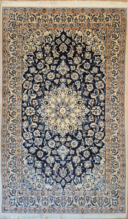 Nain Teppich Korkwolle Seide Medaillon florales Design feine Knüpfung