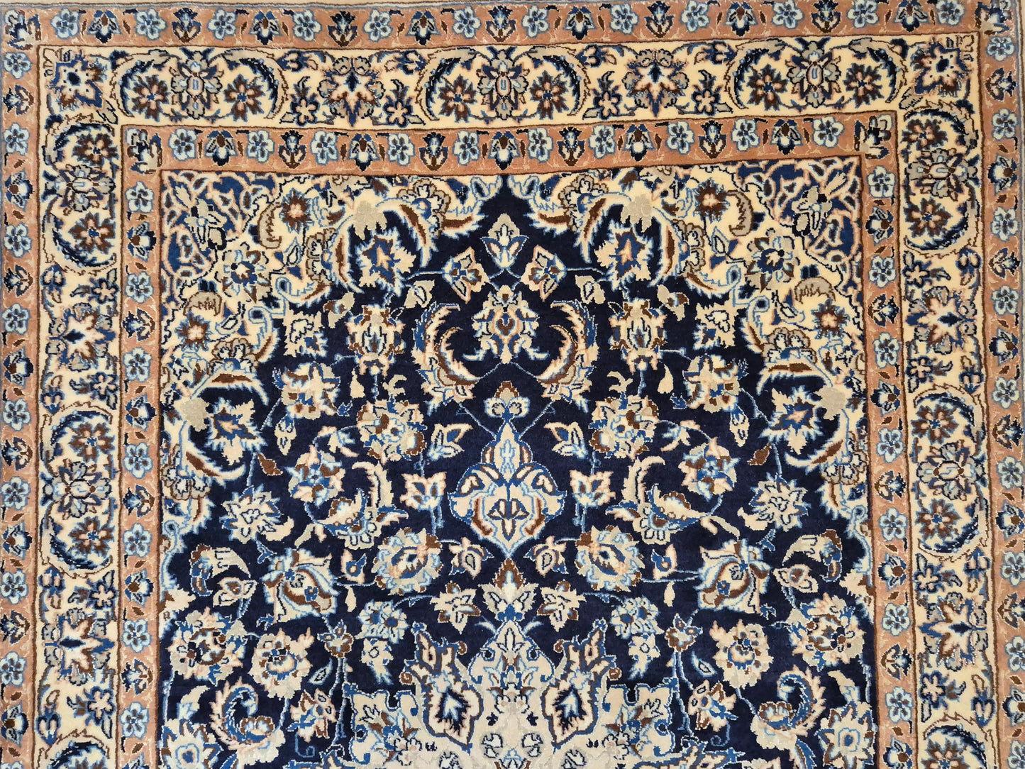 Nain Teppich Korkwolle Seide Medaillon florales Design feine Knüpfung