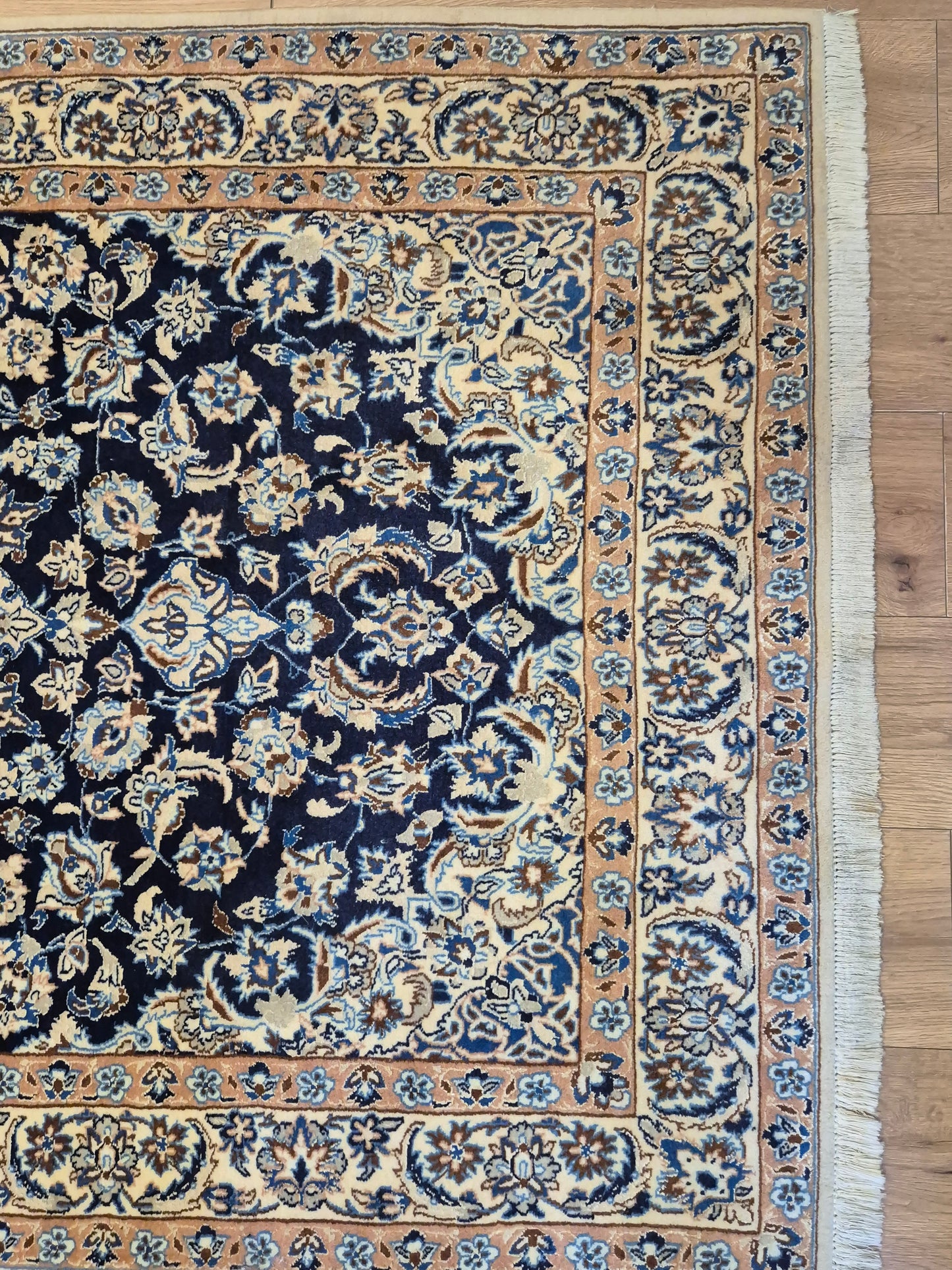 Nain Teppich Korkwolle Seide Medaillon florales Design feine Knüpfung