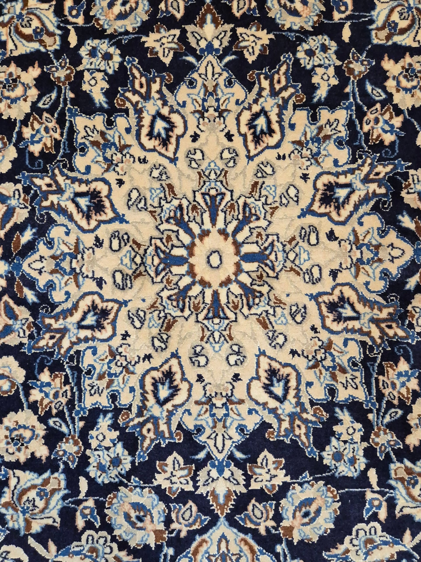 Nain Teppich Korkwolle Seide Medaillon florales Design feine Knüpfung