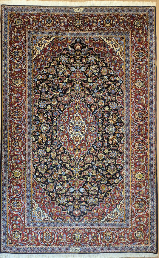 Keshan Teppich Korkwolle signiert Medaillon florales Design