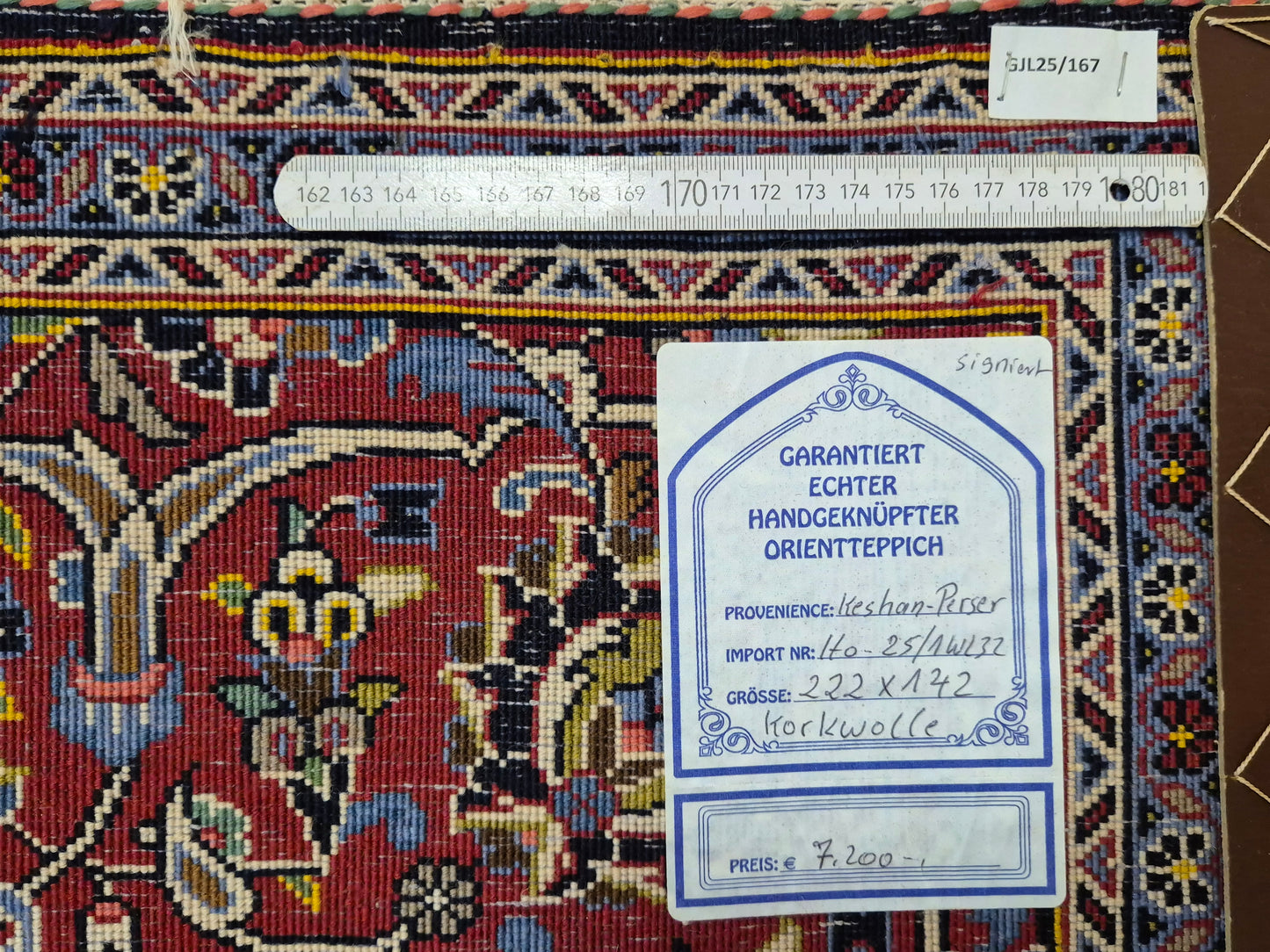 Keshan Teppich Korkwolle signiert Medaillon florales Design