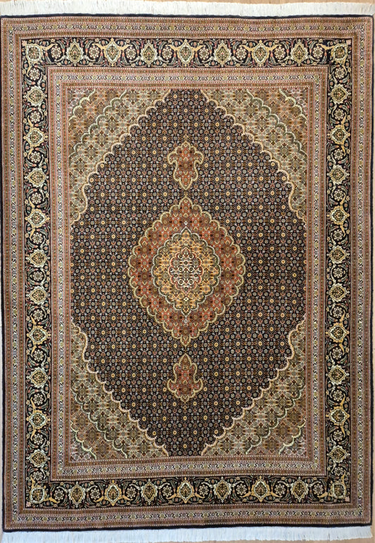 Täbriz Teppich Korkwolle Seide Medaillon Mahi Muster fein