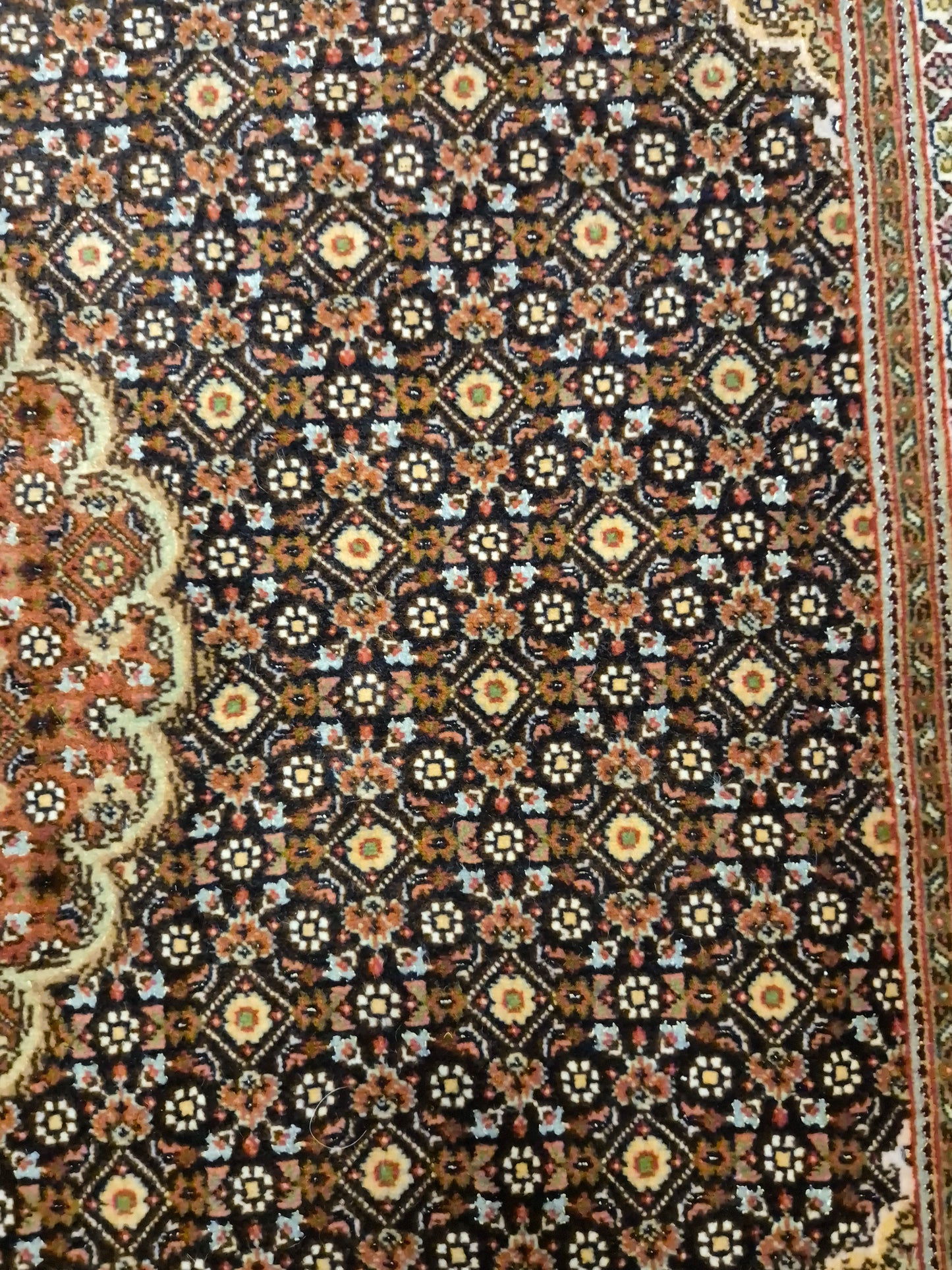 Täbriz Teppich Korkwolle Seide Medaillon Mahi Muster fein