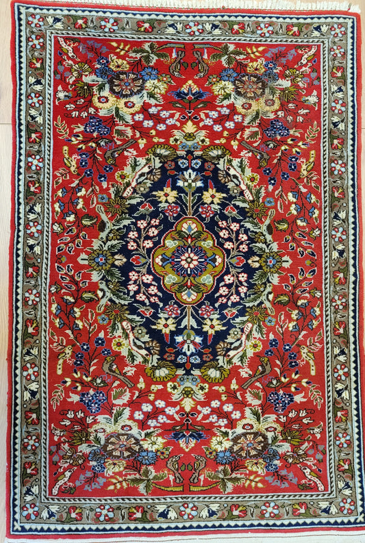 Ghom Teppich Korkwolle Medaillon floral fein geknüpft