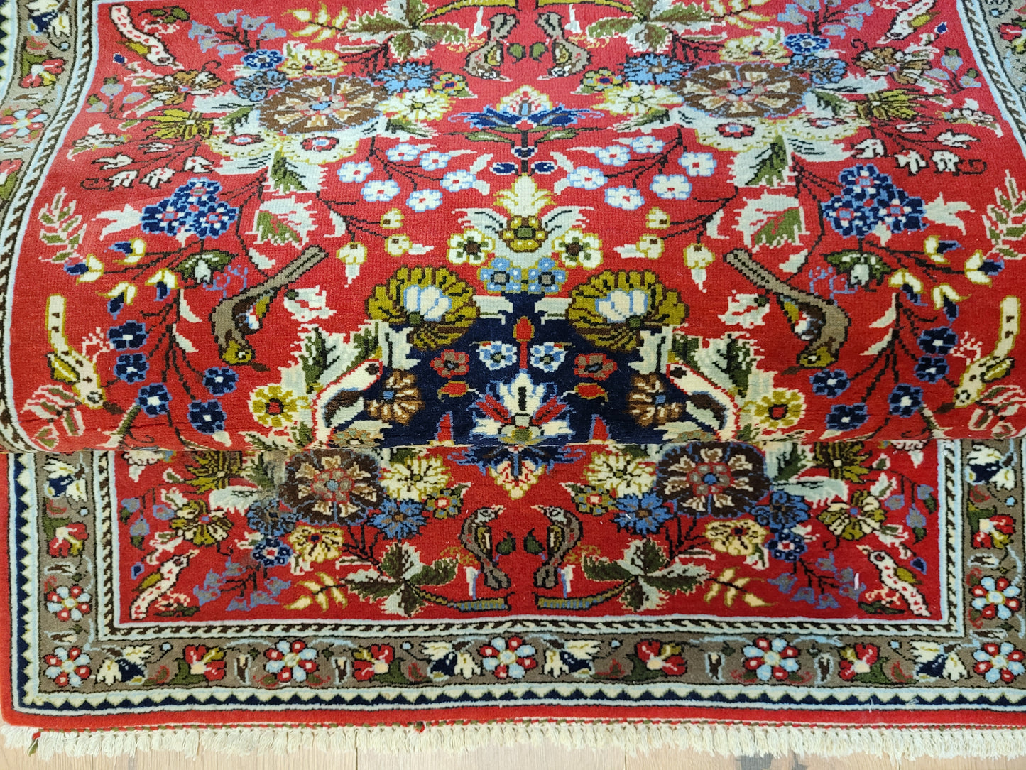 Ghom Teppich Korkwolle Medaillon floral fein geknüpft