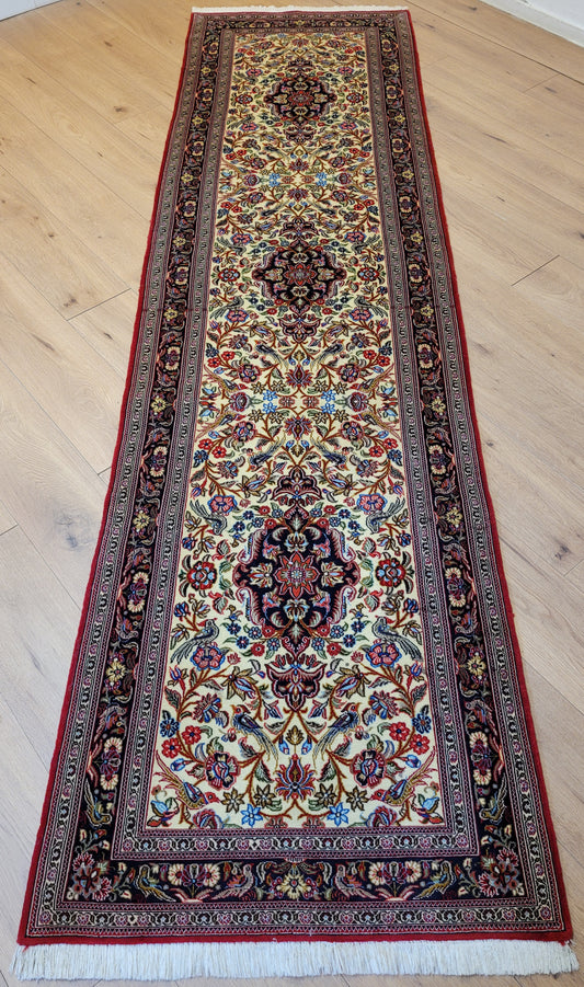 Ghom Läufer Korkwolle floral Vögel feine Knüpfkunst