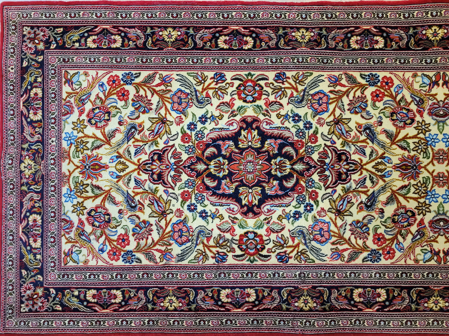 Ghom Läufer Korkwolle floral Vögel feine Knüpfkunst